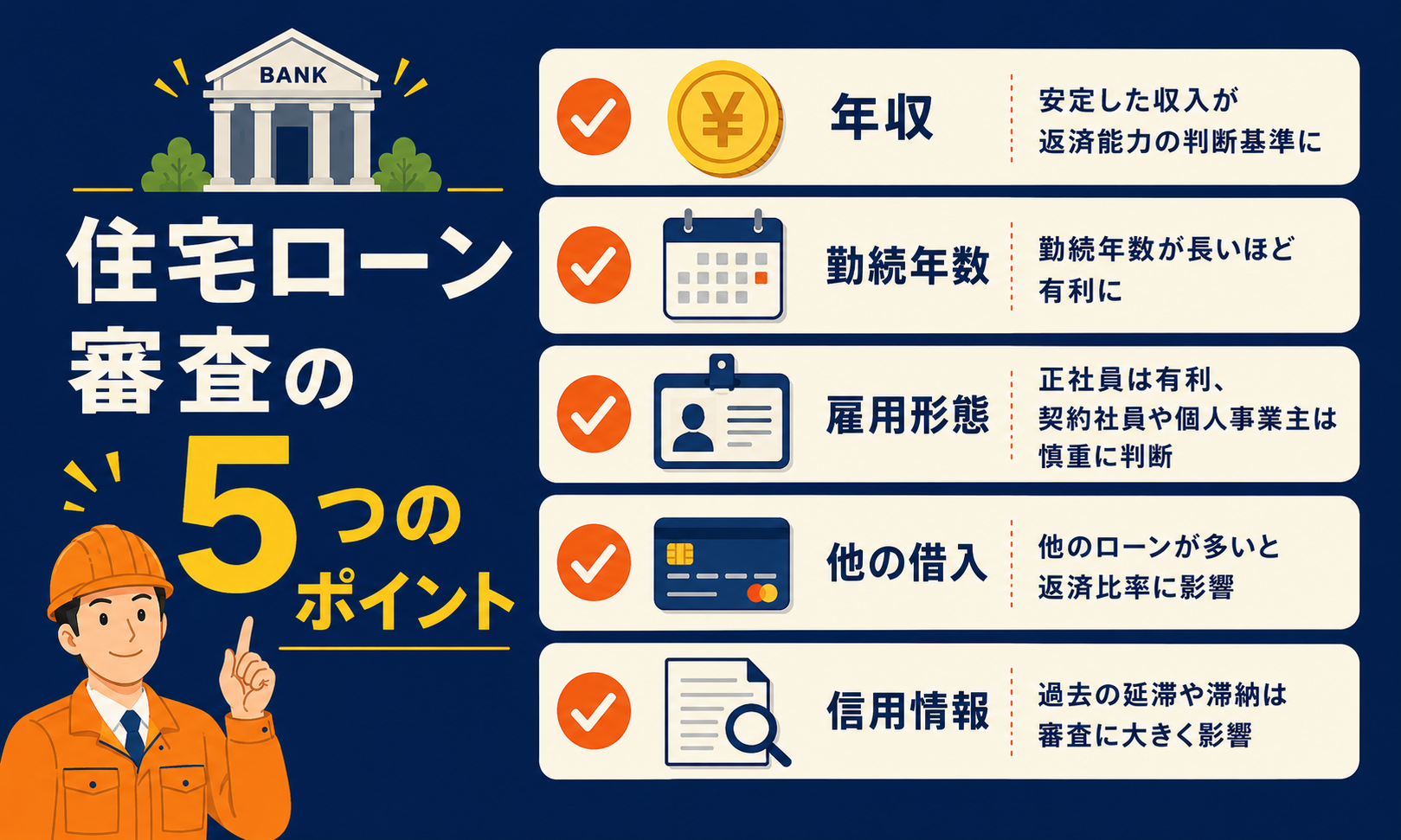 住宅ローン審査で見られる5つのポイント