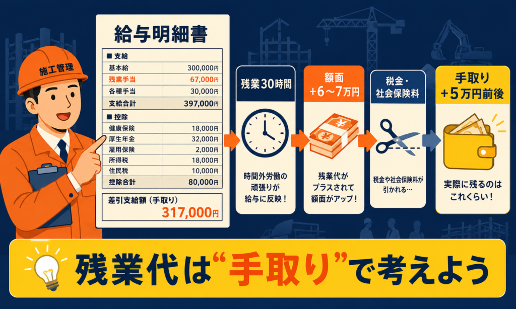 残業30時間で手取りはいくら増えるかの計算フロー