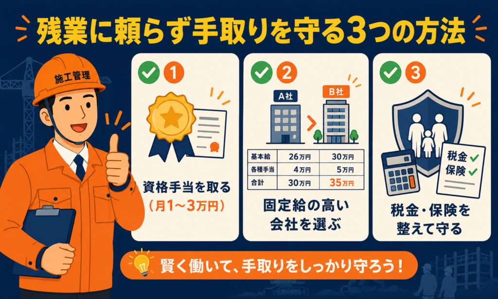 残業に頼らず手取りを守る3つの方法