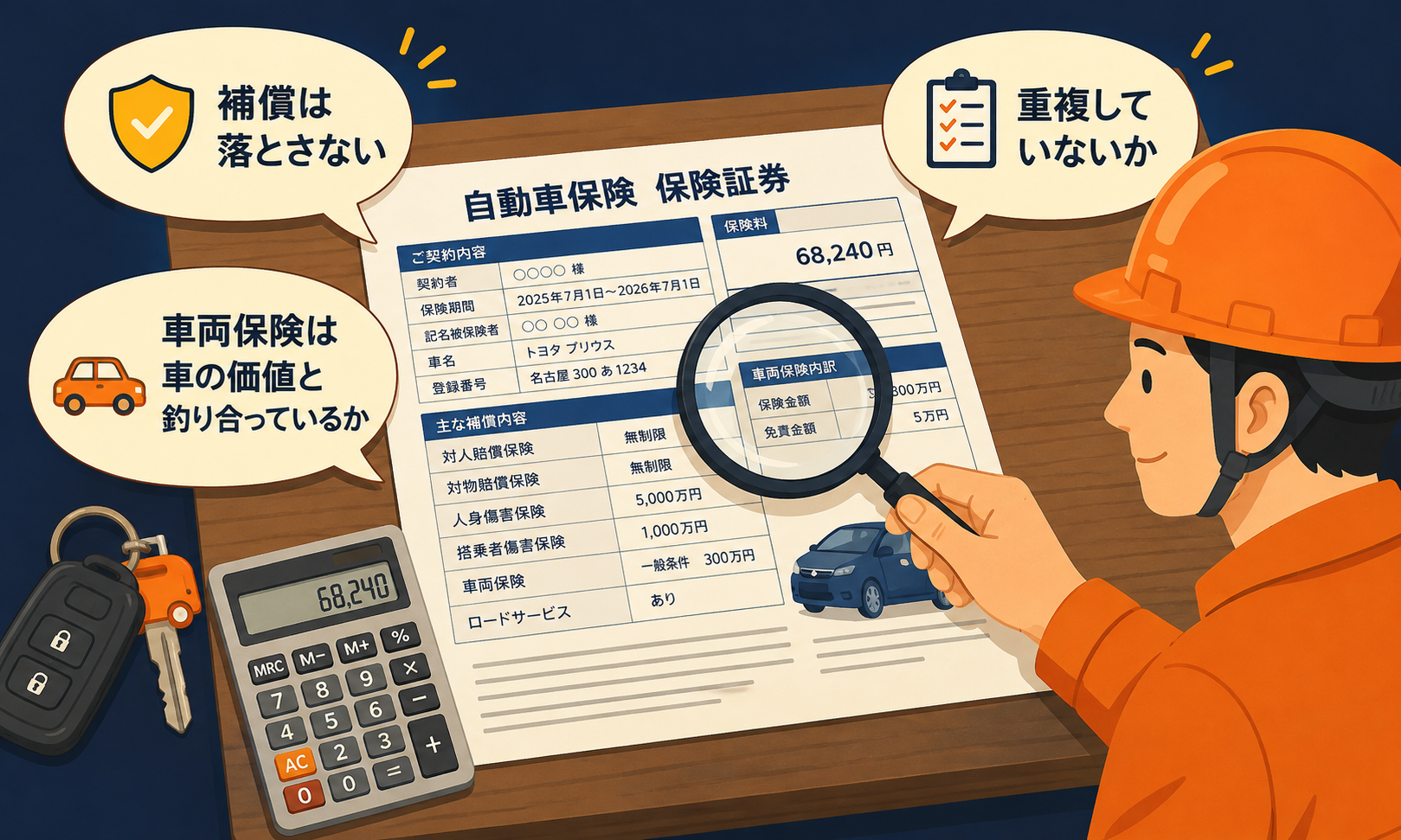 自動車保険の証券を虫めがねで見直す図解