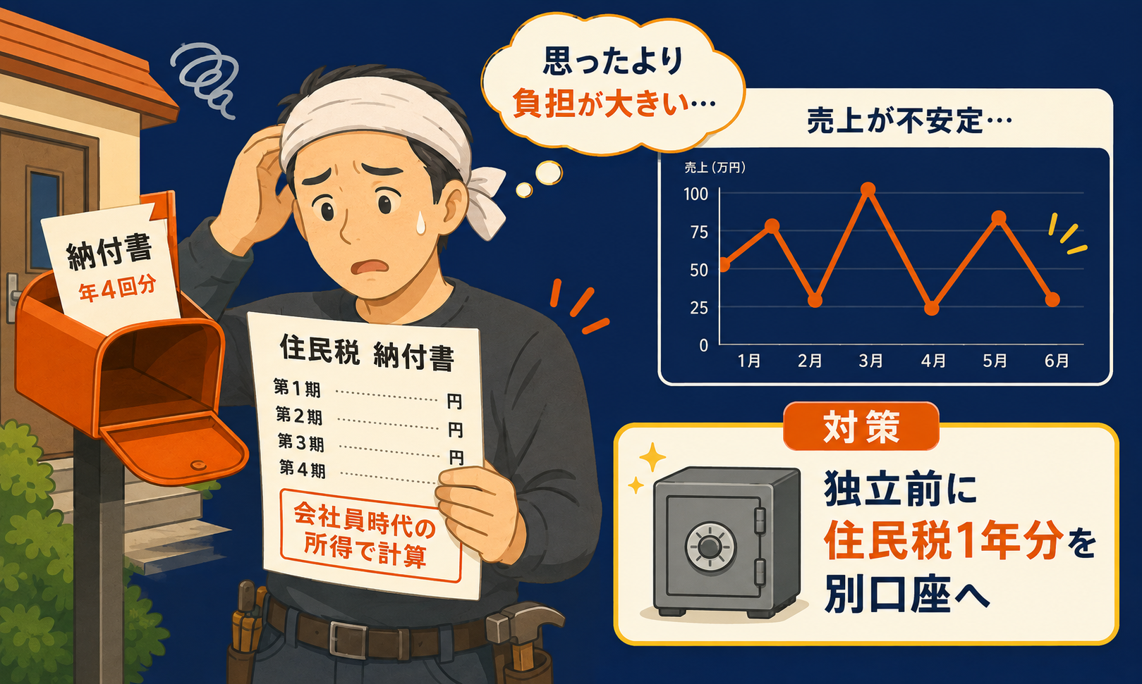 独立後に会社員時代の所得をもとにした住民税の納付書が届く図解